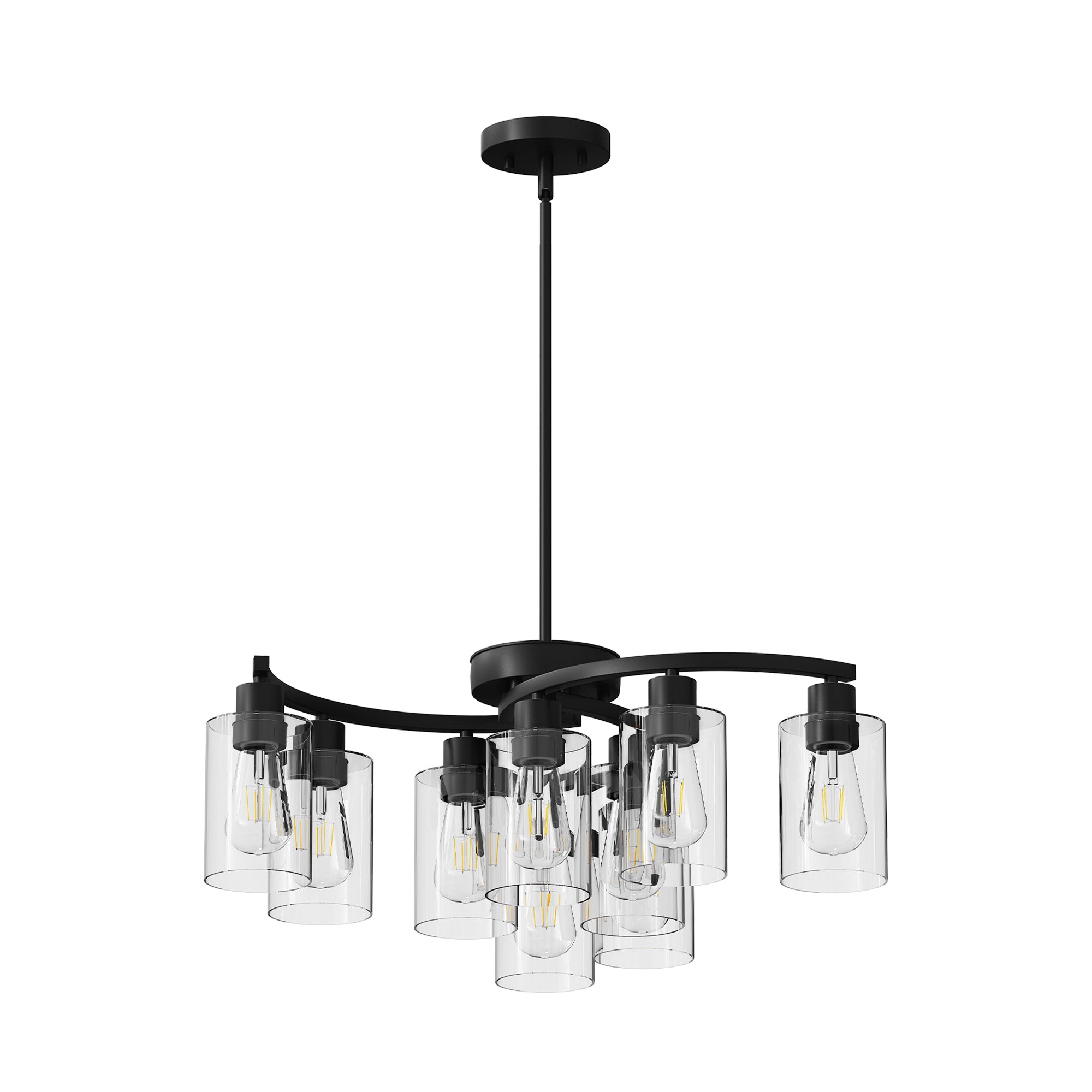 9-Light Black Modern Chandeliers For Dining Room, Adjustable Height Farmhouse Kitchen Island Lighting, Industrial Hanging Light Fixtures For Living Room Bedroom, Clear Glass Shade